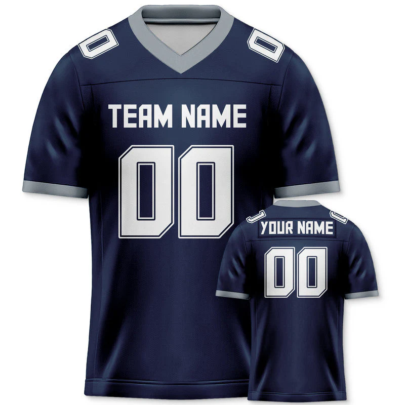 Custom Navy White-Gray Mesh Authentic Football Jersey