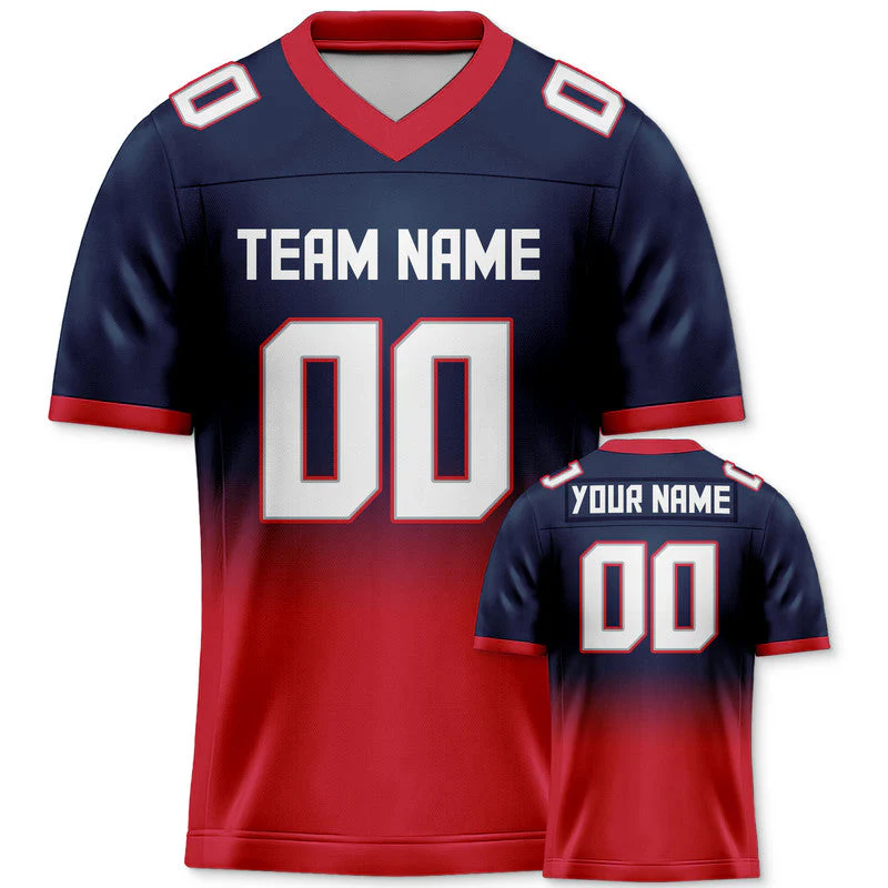 Custom Navy Red-White Authentic Split Fashion Football Jersey