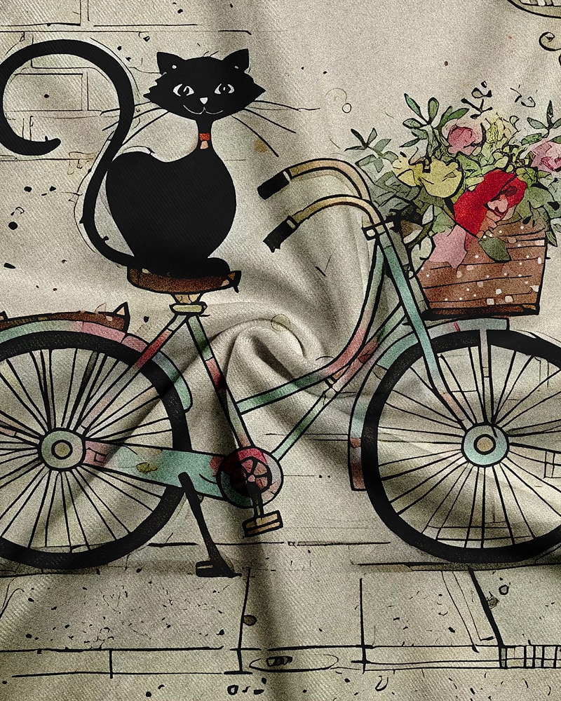 Floral Cat Print Short Sleeve Tee